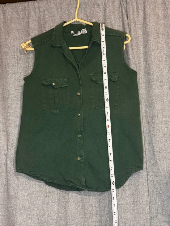 Essentials Sleeveless Button-Front Shirt in Olive Green - Picture 4 of 8